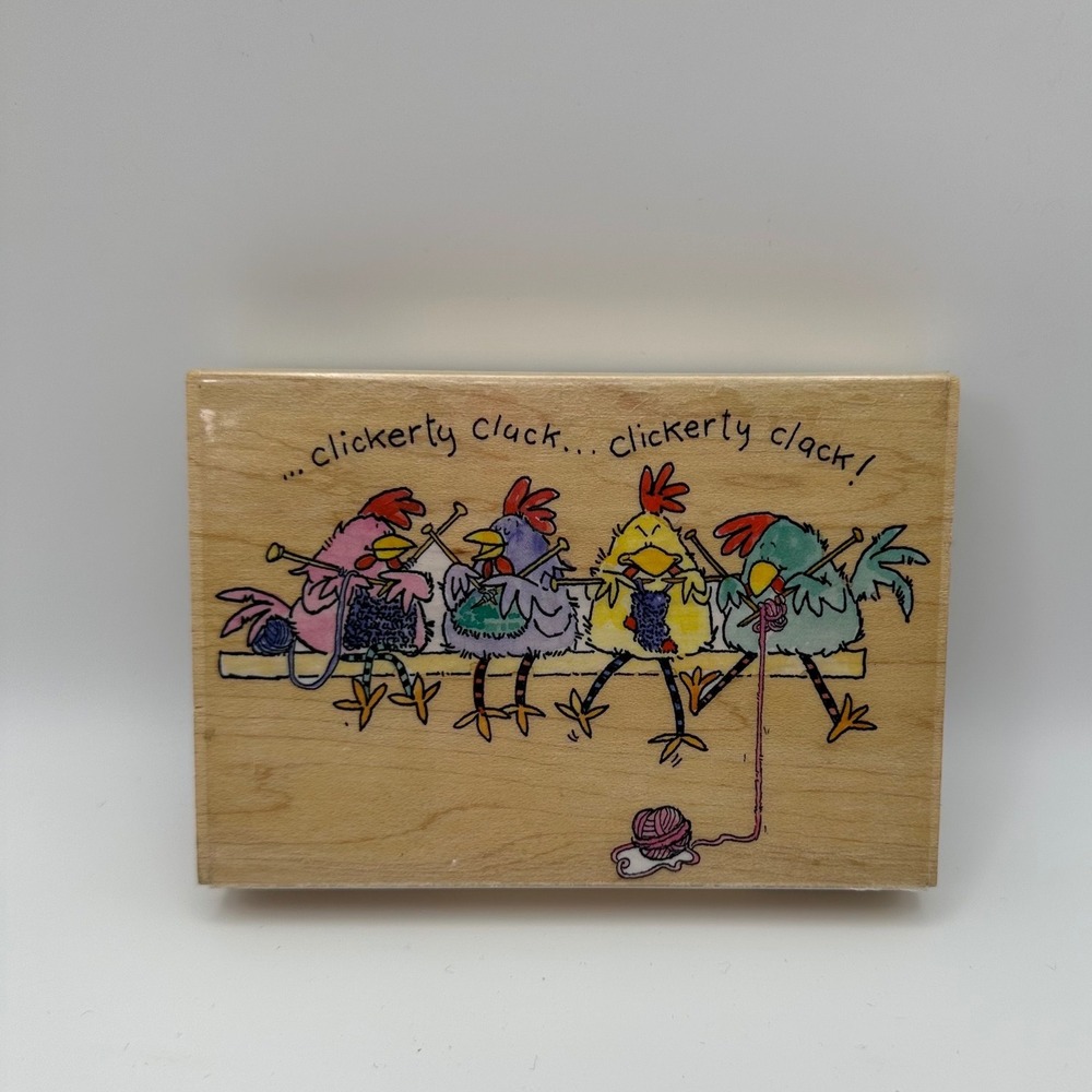 Penny Black Spinning a Yarn 3474K Cluck Knitting Chicken Wood Mount Rubber Stamp